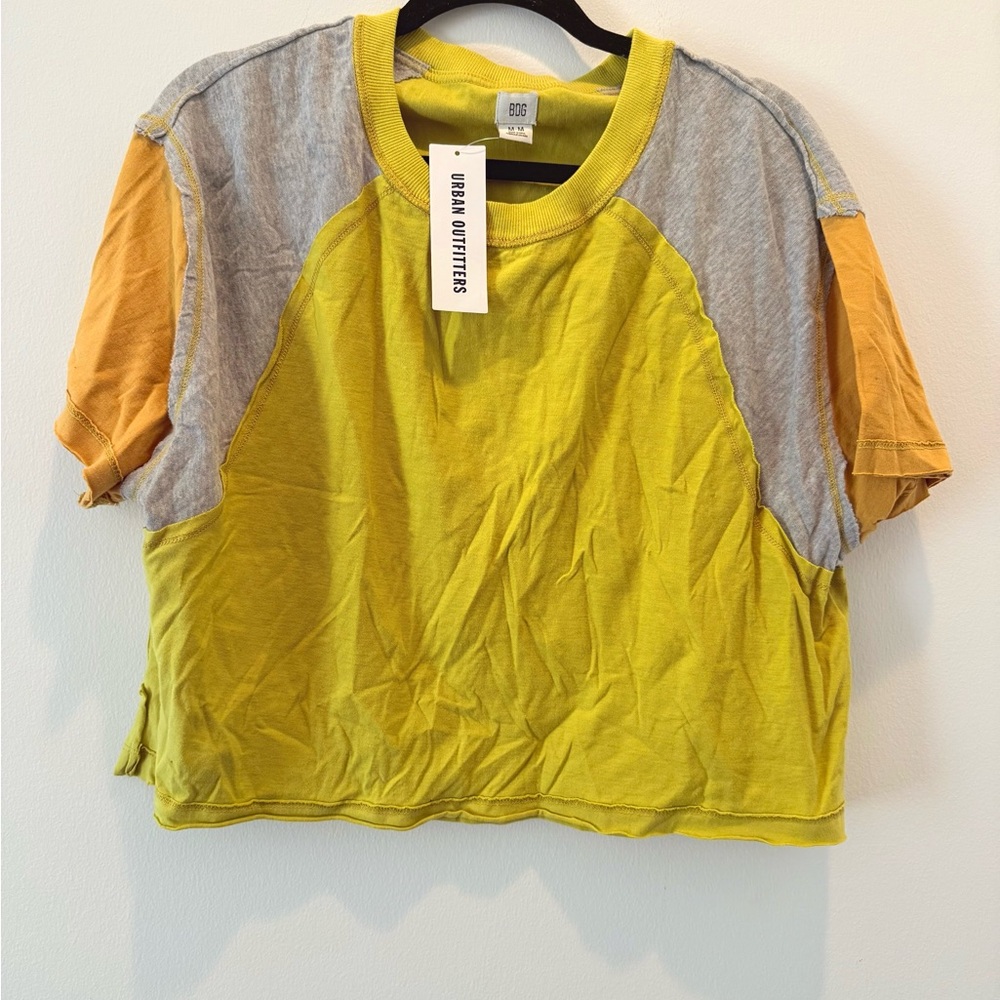 Urban Outfitters Women’s Colorblock Tee - Mustard, Gray, and Orange
